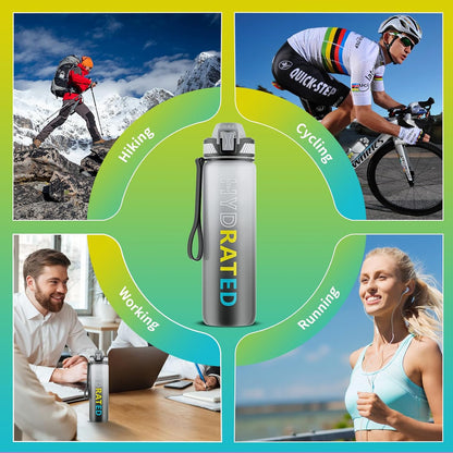 QLUR Water Bottle with Straw, 32oz Motivational Water Bottles with Time Marker to Drink, Tritan BPA Free, 1L Sports Water Bottle with Carry Strap LeakProof for Women Gym Fitness Outdoor (1 Pack)
