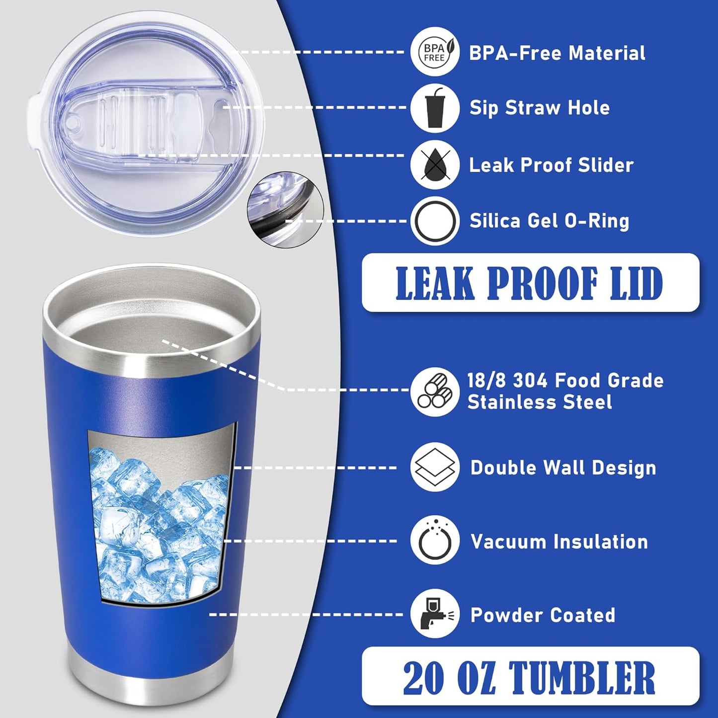 20 oz Tumbler Coffee Travel Tumblers Bulk with Lid Stainless Steel Double Wall Vacuum Insulated Mug Powder Coated Cups fit Car Cupholder for Hot and Cold - Stainless Steel, 4Pack