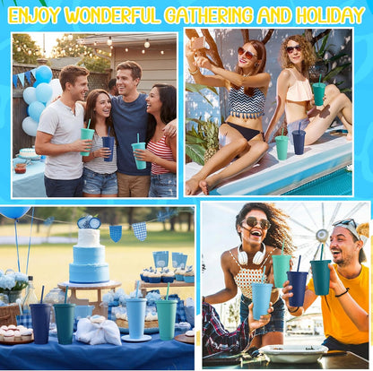 Honeydak 15 Pack Tumbler with Straw and Lid Bulk Cups for Gifts Water Bottle Iced Coffee Travel Mug Cup Reusable Plastic Tumblers for Party Birthdays 24-27 oz (Solid Color)