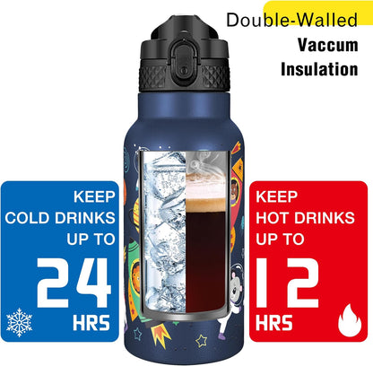 Han's Bottle Sports Water Bottle - 24 Oz, Straw Lid, Leak Proof, Vacuum Insulated Stainless Steel, Double Walled, Thermo Mug,Black