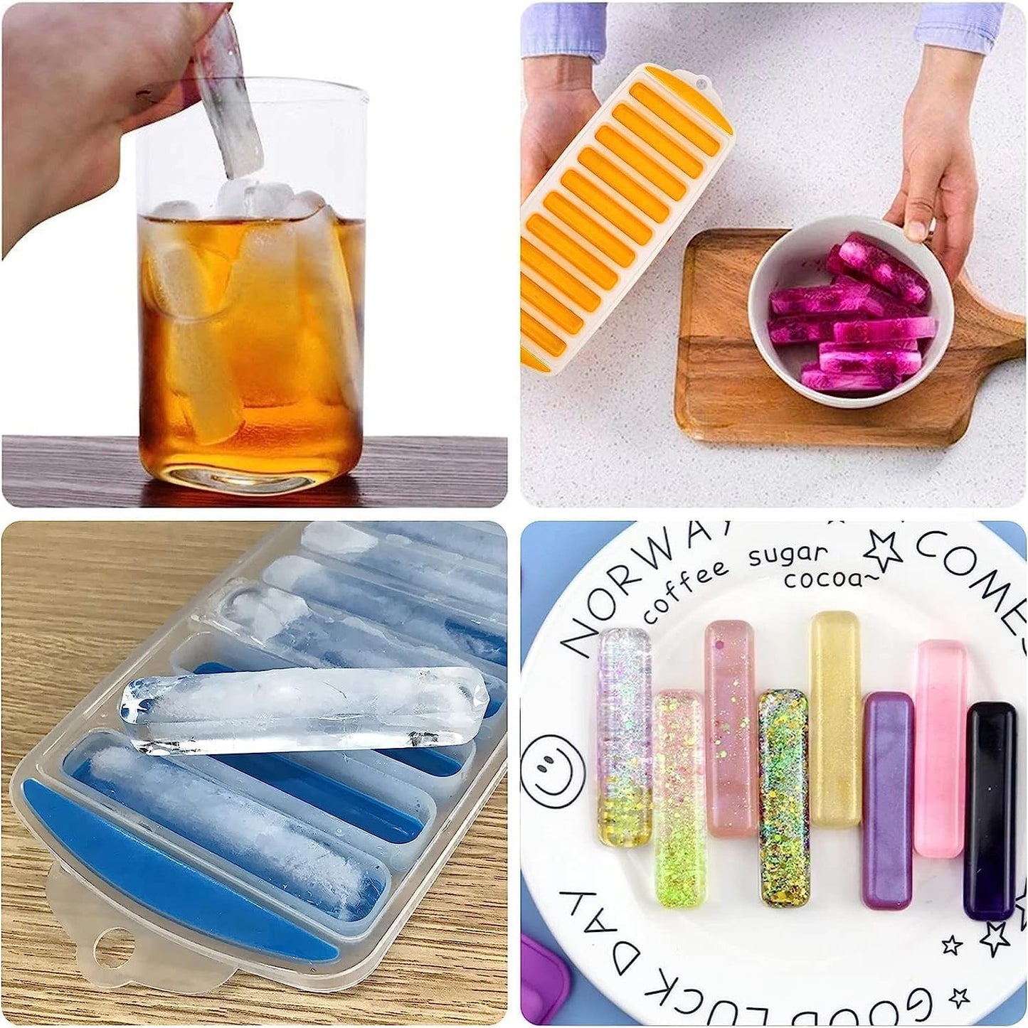 2 Pcs Long Ice Stick Tray Silicone with Lid,Water Bottle Ice Cube Tray with Easy Push and Pop Out Material, Ideal for Sports and Water Bottles