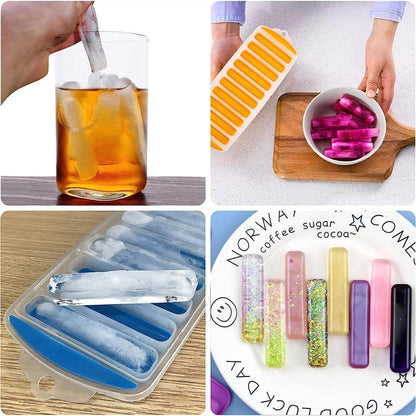 2 Pcs Long Ice Stick Tray Silicone with Lid,Water Bottle Ice Cube Tray with Easy Push and Pop Out Material, Ideal for Sports and Water Bottles