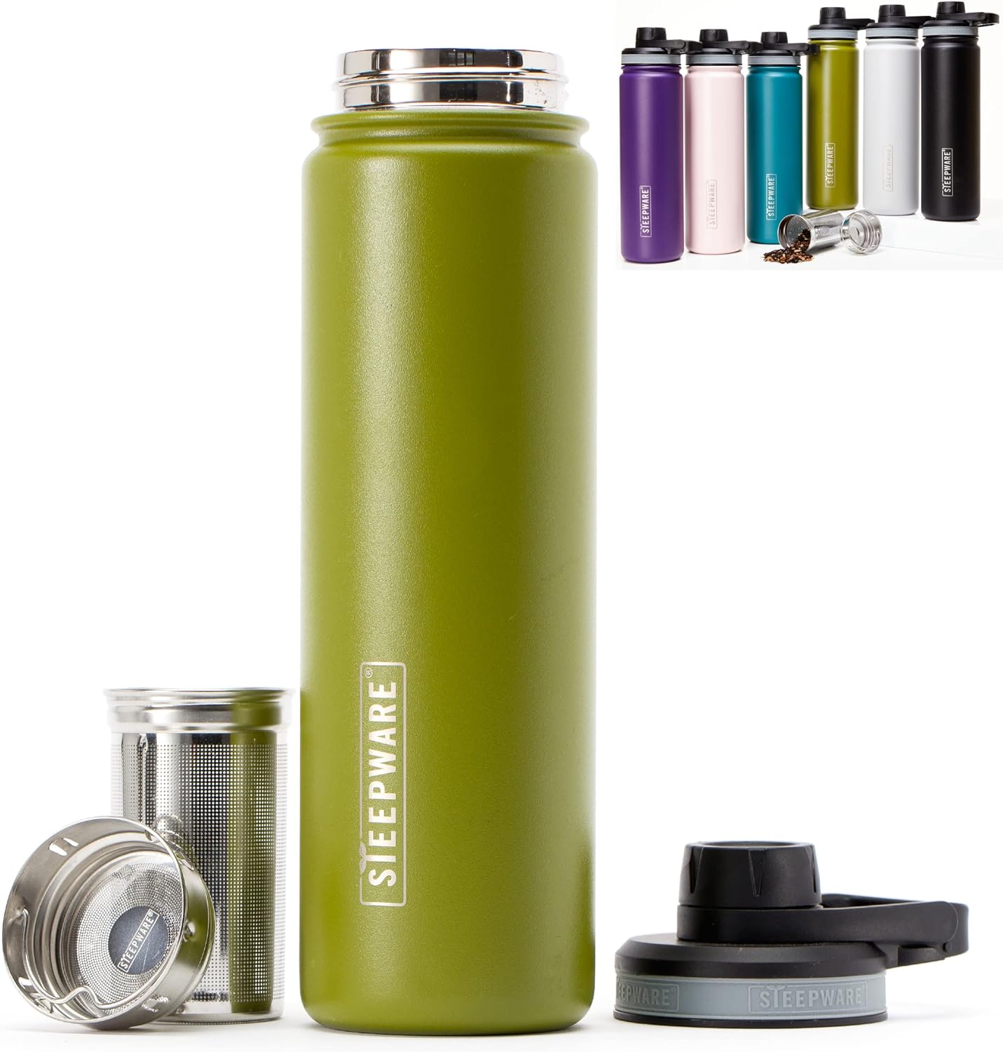 The Tea Spot Steepware Tea Tumbler and Thermos, 22oz, Tea Bottle with tea infuser for loose leaf tea or iced coffee, Sleek Double Wall Tumbler & Insulated Travel Bottle - Black