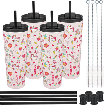 BJPKPK 4 Pack Tumbler with Lid and Straw,30oz Insulated Tumblers Bulk Reusable Travel Coffee Mug, Dishwasher Safe Double Wall Vacuum Insulated Cup Gift for Men Women,Light Blue Leopard