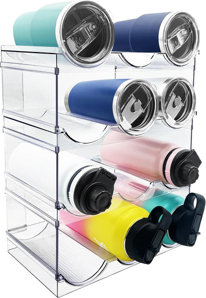Spaclear 2 Pack Water Bottle Organizer, Stackable Kitchen Pantry Storage Shelf, Plastic Water Bottle Holder for Cabinet and Fridge Organization
