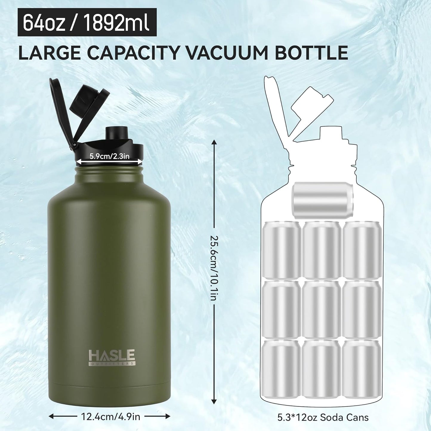 HASLE OUTFITTERS 32 oz Insulated Water Bottle Stainless Steel Double Walled Vacuum Sports Water Bottle with 2 Lids (Straw and Spout Lid) for Gym Camping Hiking(Black,1)