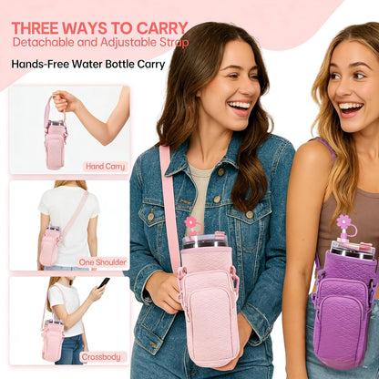 &And Per Se Water Bottle Shoulder Bag with Phone Pocket, Compatible with Stanley 30oz Tumblers - Neoprene Carrier with Adjustable Strap & Charm Accessory (Black)