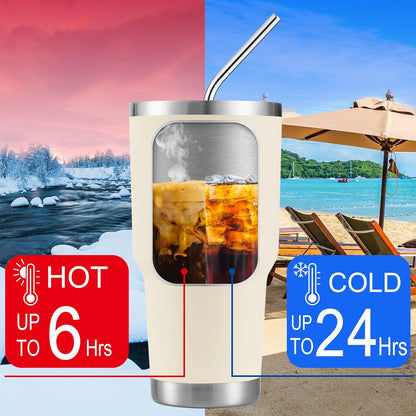 D·S 30oz Blue Tumbler Stainless Steel Double Wall Vacuum Insulated Mug with Straw and Lid, Cleaning Brush for Cold and Hot Beverages