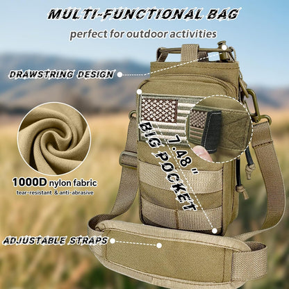 Water Bottle Holder with Strap - Tactical Insulated Water Bottle Sleeve with MOLLE System Water Bottle Cover Cross-Body Pouch for Walking Hiking Camping Gym 32oz&40oz