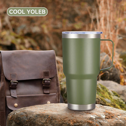 30 oz Tumbler with Handle and Lid, Stainless Steel Tumblers Double Wall Vacuum Insulated Travel Mug Leak Proof Cup Keep Drinks Cold and Hot Black, 1 Pack