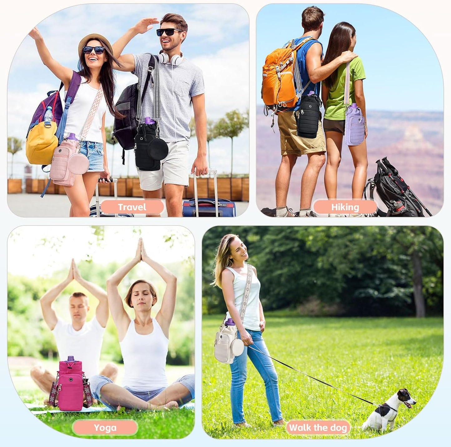 Water Bottle Carrier Bag with Strap, Sling Bag for Walking, Hiking, Cycling, Black, 40 Ounces