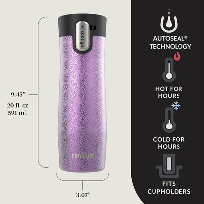 Contigo AUTOSEAL West Loop Vacuum-Insulated Stainless Steel Travel Mug with Easy-Clean Lid 12 oz Blueberry