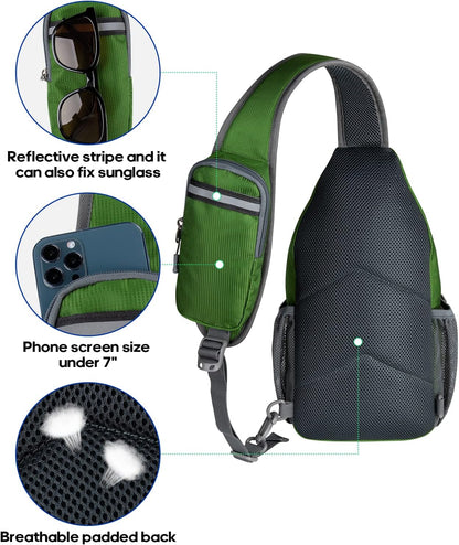 WATERFLY Crossbody Sling Backpack Sling Bag Travel Hiking Chest Bag Daypack (Black)