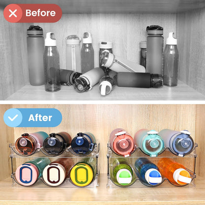 spospo Water Bottle Organizer for Cabinet, Water Bottle Storage Organizer, 2 Packs Water Bottle Storage Rack, Water Bottle Holder for Cabinet, Stackable Water Bottle Storage Rack