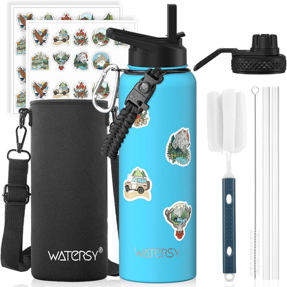 40oz Insulated Water Bottle (Cold for 48 Hrs),BPA Free&Leak Proof,Stainless Steel Water Flask,Water Jug with Straw Spout Lids for Gym,Hiking,Travel,Black Blue