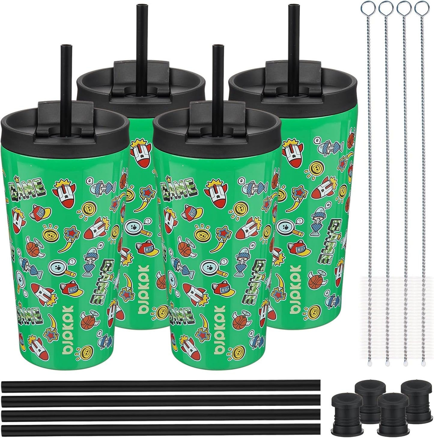 BJPKPK 4 Pack Tumbler with Lid and Straw,30oz Insulated Tumblers Bulk Reusable Travel Coffee Mug, Dishwasher Safe Double Wall Vacuum Insulated Cup Gift for Men Women,Light Blue Leopard