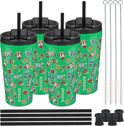 BJPKPK 4 Pack Tumbler with Lid and Straw,30oz Insulated Tumblers Bulk Reusable Travel Coffee Mug, Dishwasher Safe Double Wall Vacuum Insulated Cup Gift for Men Women,Light Blue Leopard