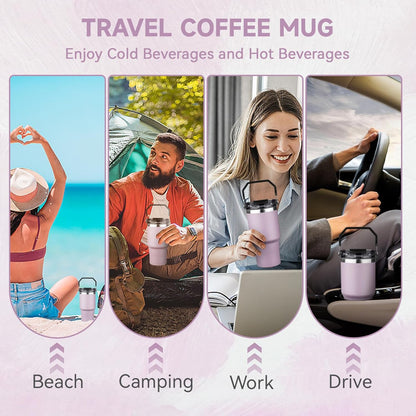 30oz Tumbler with Handle and Flip Straw Lid Double Wall Insulated Travel Coffee Mug Stainless Steel Vacuum Insulated Coffee Tumbler Cup for Hot and Cold Beverages,Leak-proof&BPA-free (30oz,Black)