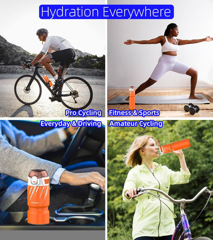 MYFOREST 24oz/700ml Insulated Bike Water Bottle, Odor-Free Surgical Steel Liner, Stronger Grip for Rough Trails, Quick-Open Chug/Straw 2-in-1, Dirt Cap (Glossy Steel)