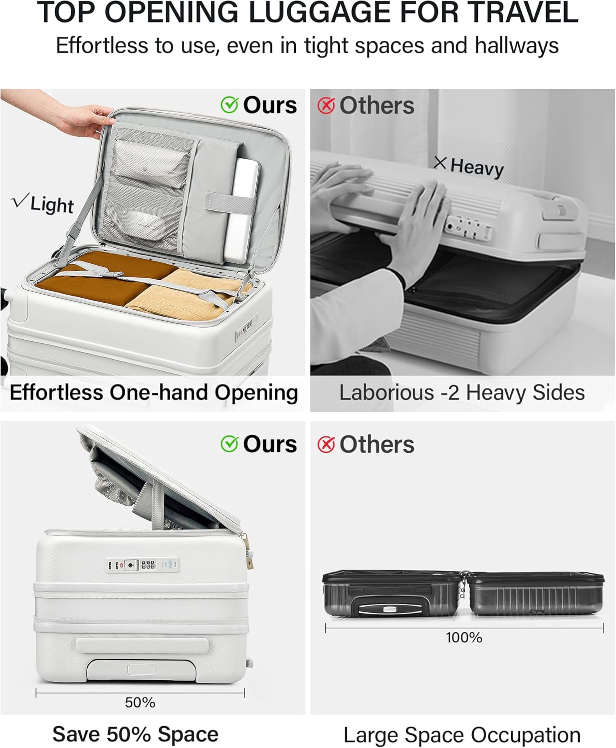 Hanke 20 Inch Expandable Carry On Luggage with Cup Holder 22x14x9 Airline Approved, Top Opening Hard Shell Suitcases with Wheels, Carry-On Travel Suitcase Trunk Luggage with Lock, Smoke White