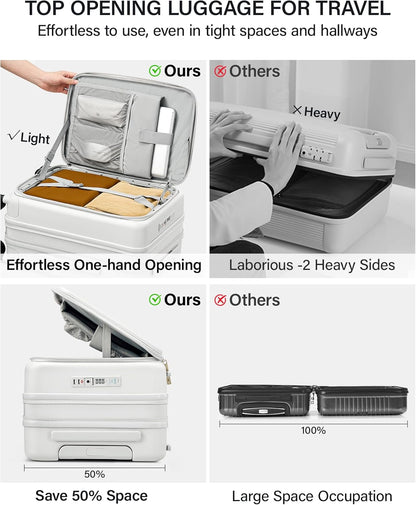 Hanke 20 Inch Expandable Carry On Luggage with Cup Holder 22x14x9 Airline Approved, Top Opening Hard Shell Suitcases with Wheels, Carry-On Travel Suitcase Trunk Luggage with Lock, Smoke White