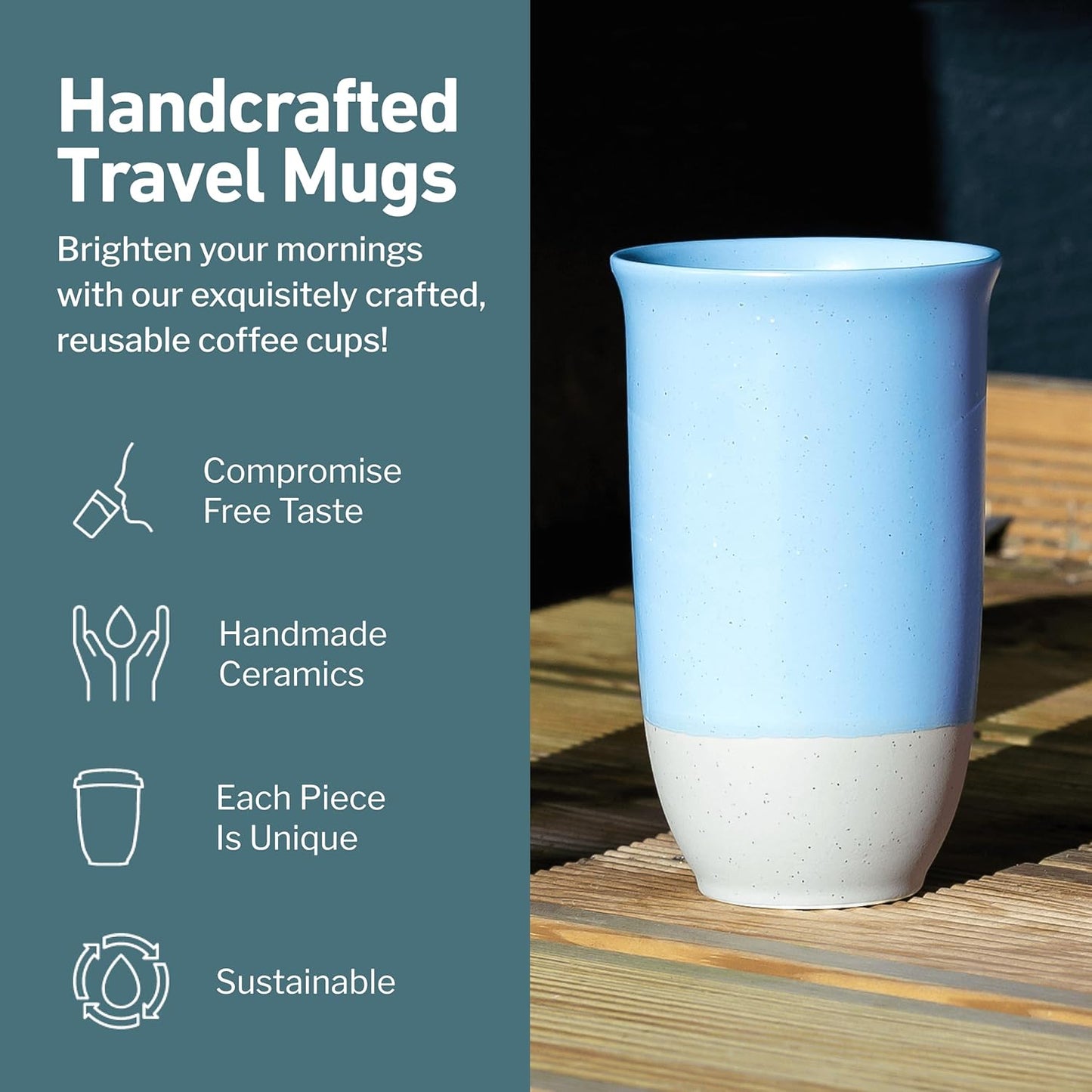 NOVA CERAMICS Coffee Tumbler – Travel Mug - On the Go Coffee Mug – Microwave & Dishwasher Safe Green Coffee Tumbler - Gifts For Women Men Him Her – 16oz – Monsoon