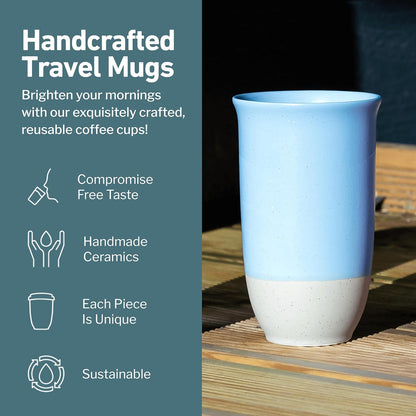 NOVA CERAMICS Coffee Tumbler – Travel Mug - On the Go Coffee Mug – Microwave & Dishwasher Safe Green Coffee Tumbler - Gifts For Women Men Him Her – 16oz – Monsoon