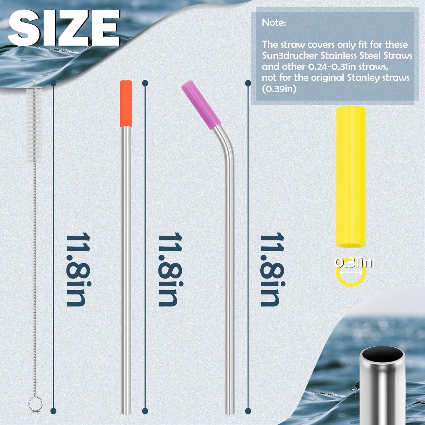 for Stanley Quencher 40oz Tumbler 6x Metal Stainless Steel Straws, 12inch Replacement Extra Long/Tall Straws for Stanley Cup 40oz Drinking Reusable Accessories (3x Straight & 3x Bent)