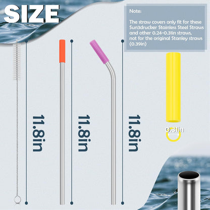 for Stanley Quencher 40oz Tumbler 6x Metal Stainless Steel Straws, 12inch Replacement Extra Long/Tall Straws for Stanley Cup 40oz Drinking Reusable Accessories (3x Straight & 3x Bent)