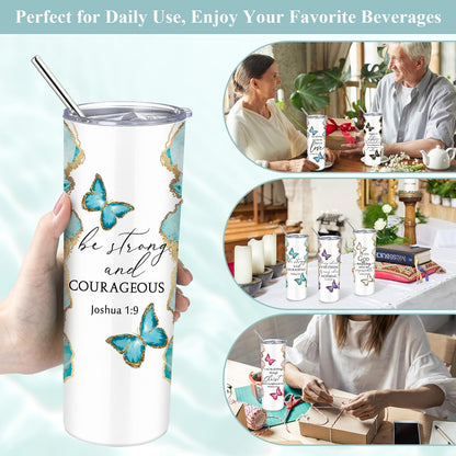 Geiserailie 6 Sets Christian Tumblers for Women 20 oz Marble Stainless Steel Cups with Lid Straw and Brush Inspirational Bible Verse Faith Gifts for Graduation End of Year Friends Coworkers Church