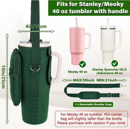 LEFOR·Z Water Bottle Carrier Bag with Phone Pocket Compatible with Stanley/Meoky 40 oz Tumbler with Handle,Water Bottle Holder Pouch with Adjustable Strap Compatible with Stanley Cup Accessories