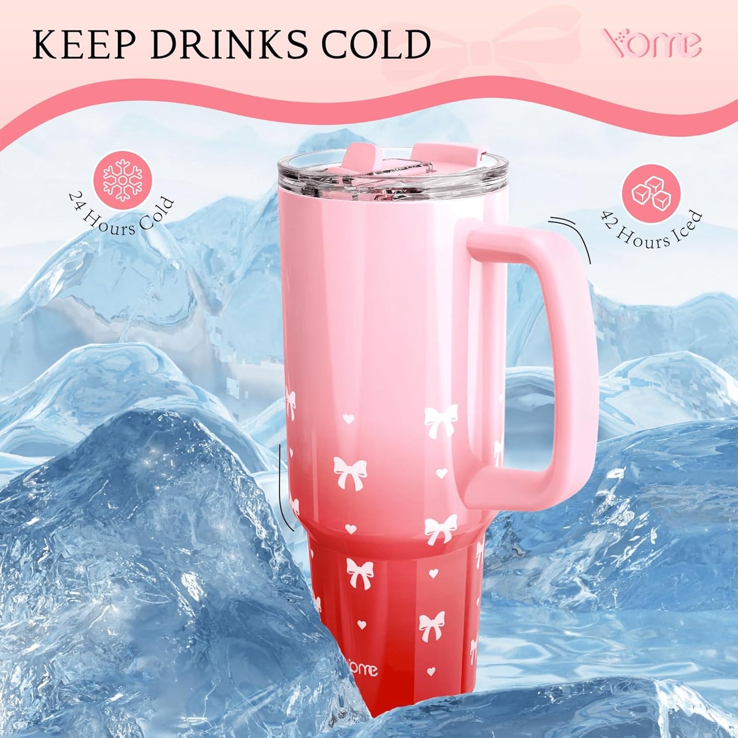 YOME 40oz Nurse Tumbler with Handle and Flip Straw | Stainless Steel Insulated Water Bottle | Keeps Drinks Cold | Dishwasher Safe | Cupholder Friendly | Gift Gym Travel Yoga