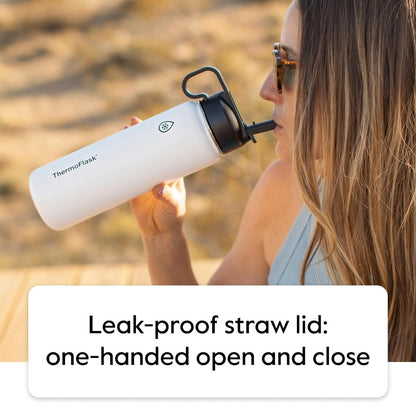 ThermoFlask Insulated Water Bottle with Spout Lid (24 oz, Lemonade Stand) - Leakproof, Stainless Steel Water Bottle for Cold & Hot Drinks, Travel & Daily Hydration