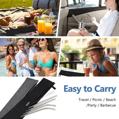 Aosbos Reusable Straws Carrying Case, Portable Small Pouch for Metal, Paper, Plastic, Silicone Disposable Straws, Stainless Steel Chopstick - Black