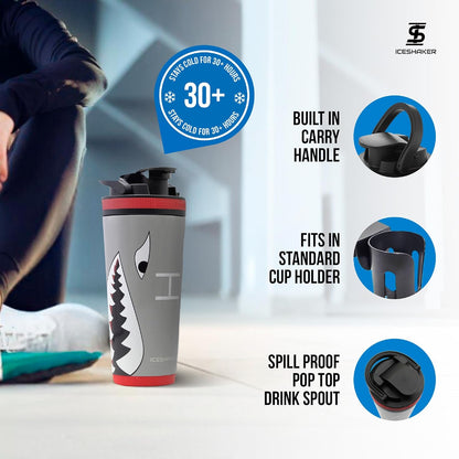 Ice Shaker Insulated Stainless Steel Shaker Bottle | 26oz, Bomber | Cold for 30+ Hours | Insulated Cup with Twist-on Agitator | Odor-Free Bottle for Protein Shakes, Water, Smoothies, Cocktails