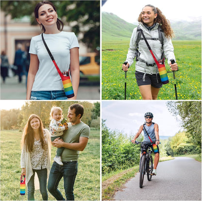 Rainbow Water Bottle Pouch, Neoprene Water Bottle Holder with Adjustable Handle Strap, Gym Shoulder Bag for Men Women – Crossbody Sling Bag, Bike Cup Holder(Workout/Hiking/Travel)