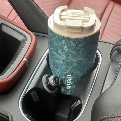 KOYASU Ti-Zen Titanium Travel Coffee Mug - 12oz Ultralight Insulated Tumbler - Leakproof Commuter Cup for Men & Office Desk Accessory - Minimalist Portable Tea Flask for Travel & Car- Indigo Blue