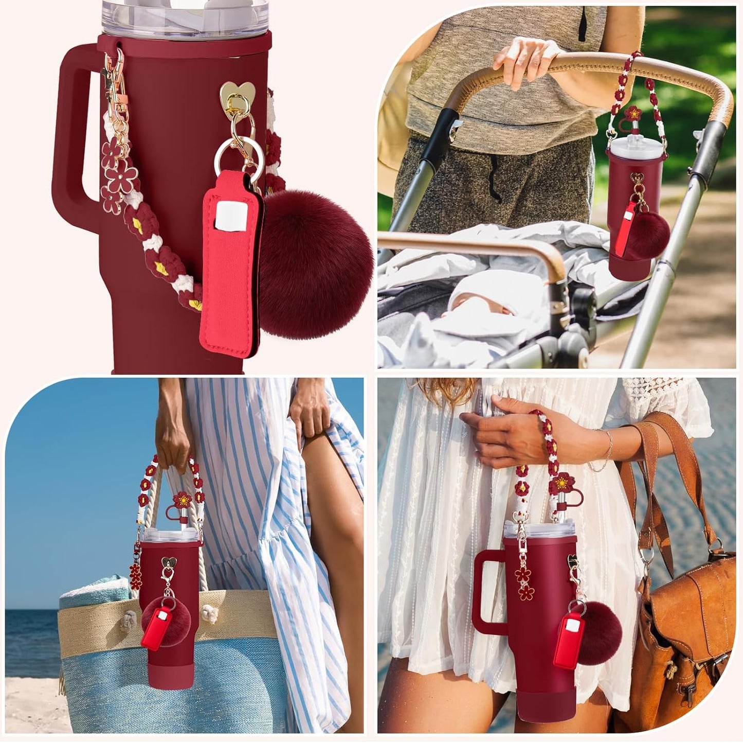 Mity rain Cup Accessories for Stanley Cup 30oz 40oz Tumbler with Handle, Including Water Bottle Handle Strap, Chapstick Holder, Boot, Keychain Charms, Straw Topper Cover Cap for Stanley (Purple)