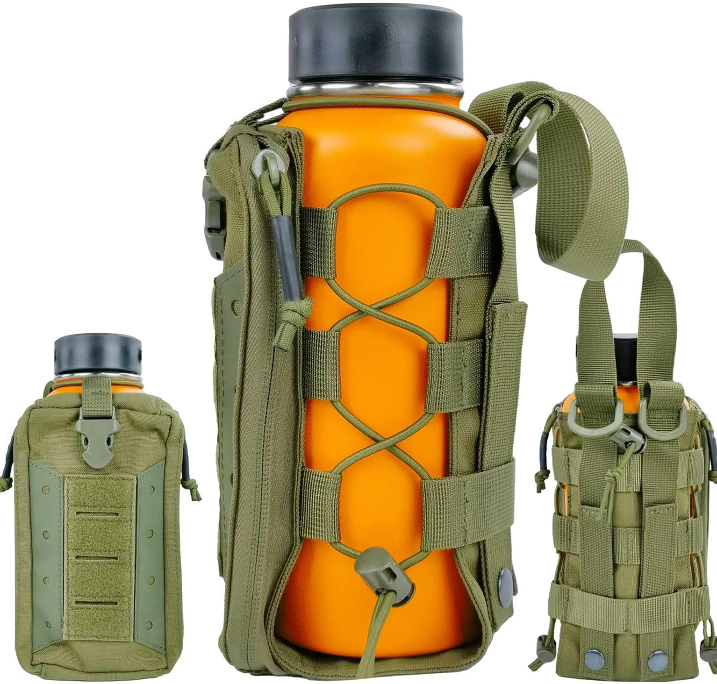 WICKTICK Molle Water Bottle Holder Pouch 16 24 32 40 64 oz - Multi-Purpose Tactical Fuel Bottle Bag, Adjustable Size for Outdoor Activities, Adapted to Backpack/Vest/Belt