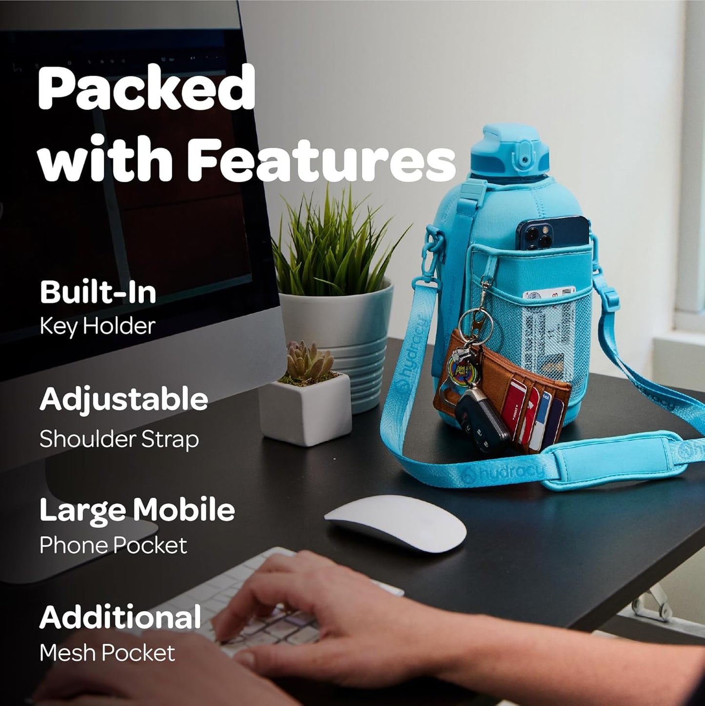 Hydracy Water Bottle with Time Marker -Large BPA Free Water Bottle & No Sweat Sleeve -Leak Proof Gym Bottle with Times to Drink - Ideal for Fitness Sports & Outdoors