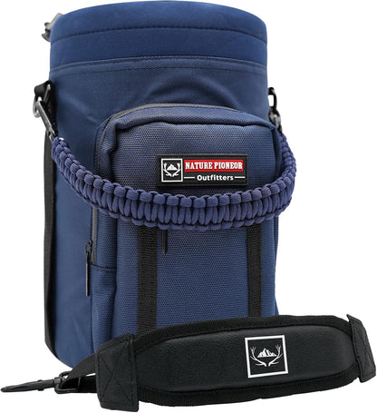 NATURE PIONEOR Water Bottle Holder with Adjustable Strap - Half/One Gallon (64/128oz) Insulated Water Bottle Sling Carrier with Phone Pocket & Paracord Handle, Outdoor Camping, Hiking, Gym