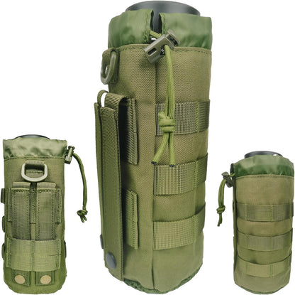 Tactical MOLLE Water Bottle Holder, Upgraded Water Bottle Pouch with Drawstring Open Top & Mesh Bottom, 16/24/25/32oz Water Bottle Carrier Bag with D-Ring Hook for Backpack