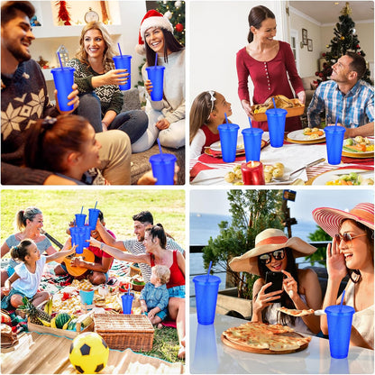 24 Pack Plastic Tumblers with Lids and Straw, Reusable Cups with Lids and Straws Colorful Cups for Cold Drink Iced Coffee, Plastic Tumbler Bulk for Party Birthday Gifts (24 oz, Stylish Colors)