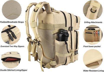 LHI Military Tactical Backpack for Men and Women 45L Army 3 Days Assault Pack Bag Large Rucksack with Molle System - Black - Colors A