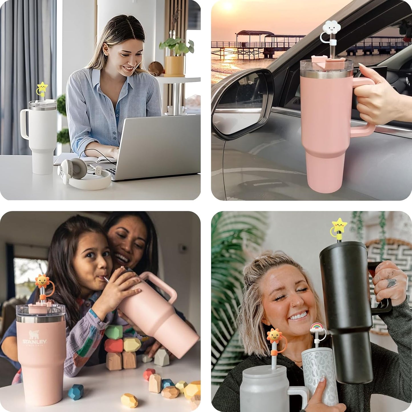 Straw Cover Cap for Stanley Cup, 4pcs 0.4in 10mm Diameter Reusable Dust-Proof Straw Topper Compatible with Simple Modern and Tumbler with Lid and Straws (4pcs sky set)