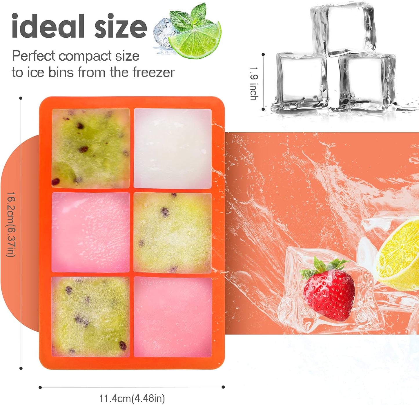 Excnorm Silicone Ice Cube Trays 3 Pack - Large Size Silicone Ice Cube Molds with Leak Proof Removable Lid Square Ice Cube Tray And BPA Free for Cocktail,Whiskey, Stackable Flexible Ice