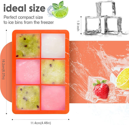 Excnorm Silicone Ice Cube Trays 3 Pack - Large Size Silicone Ice Cube Molds with Leak Proof Removable Lid Square Ice Cube Tray And BPA Free for Cocktail,Whiskey, Stackable Flexible Ice