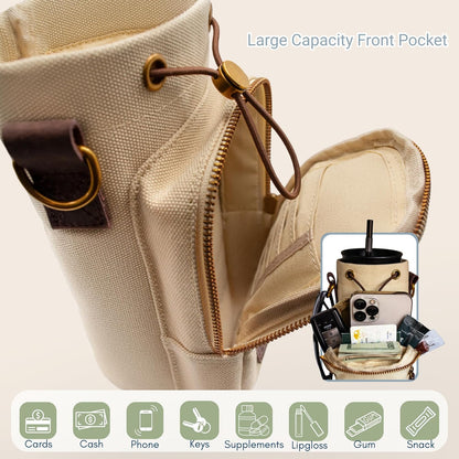 Water Bottle Holder with Strap & Pocket – Crossbody Water Bottle Carrier - Fits 16 to 32 oz Bottles