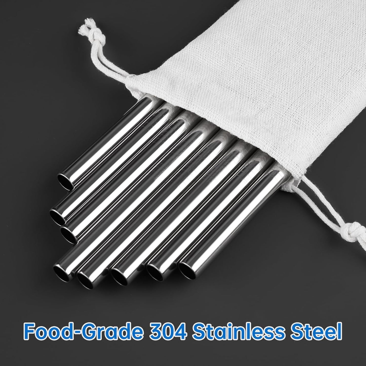 NiHome 8PCS Stainless Steel Straws Fit for Stanley 40oz 30oz 20oz 14oz Tumblers, 4 Lengths Reusable Drinking Straws with Cleaning Brushes and Pouch, 9mm Wide Straws for Boba, Smoothie, Dishwasher Safe