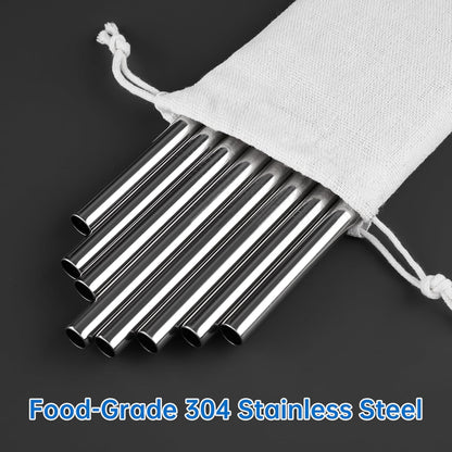 NiHome 8PCS Stainless Steel Straws Fit for Stanley 40oz 30oz 20oz 14oz Tumblers, 4 Lengths Reusable Drinking Straws with Cleaning Brushes and Pouch, 9mm Wide Straws for Boba, Smoothie, Dishwasher Safe